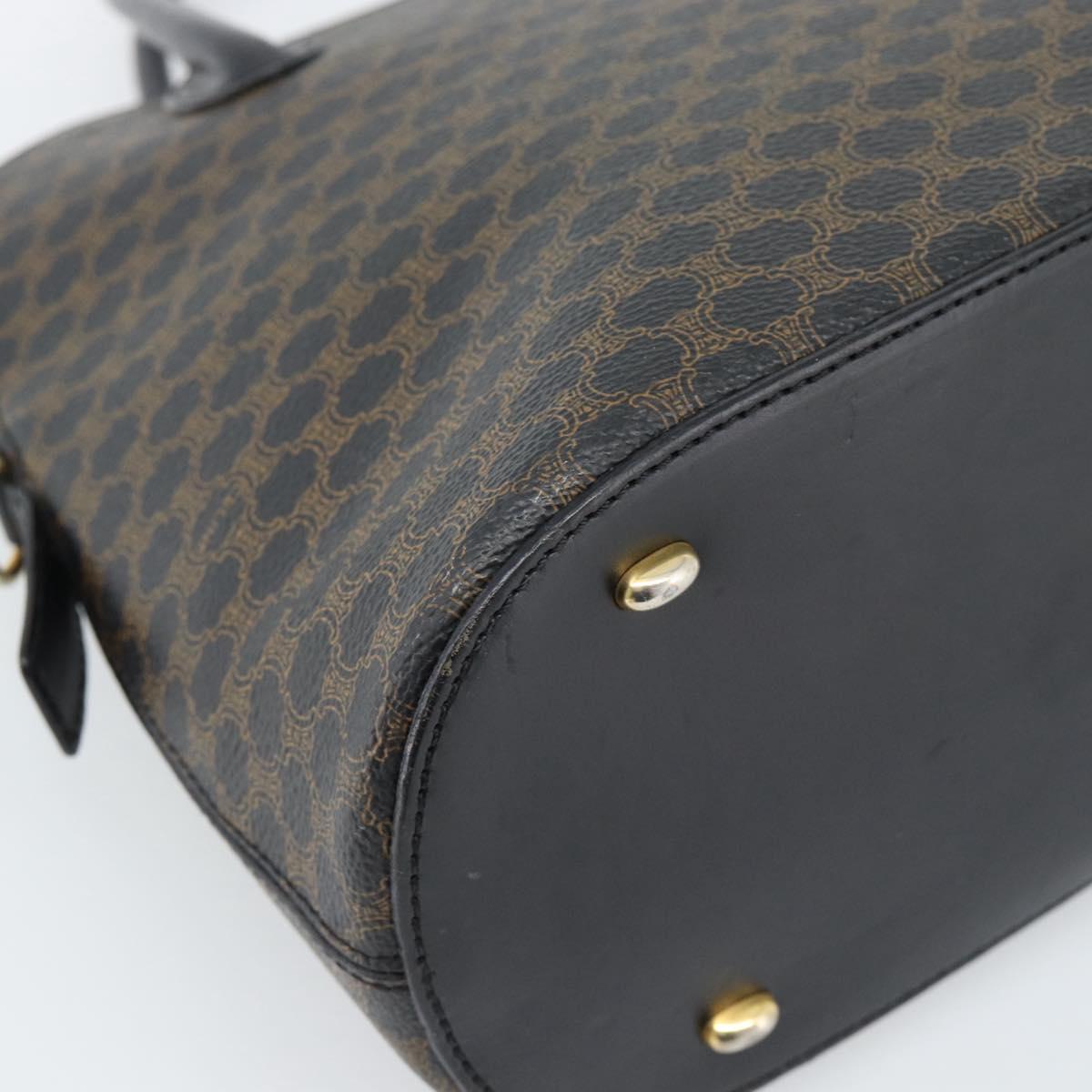 CELINE Macadam Canvas Hand Bag PVC Leather Black Gold Auth 187503A