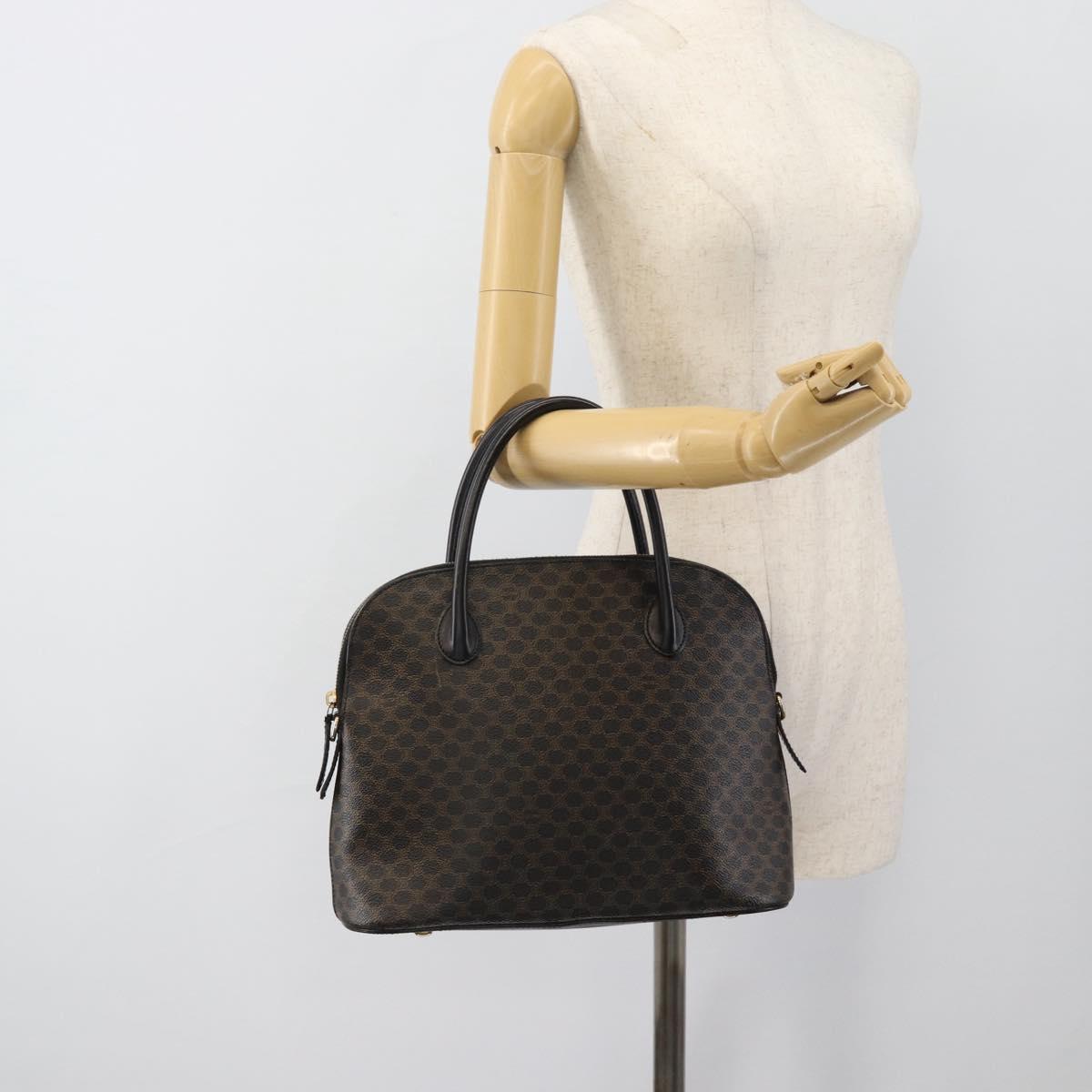 CELINE Macadam Canvas Hand Bag PVC Leather Black Gold Auth 187503A