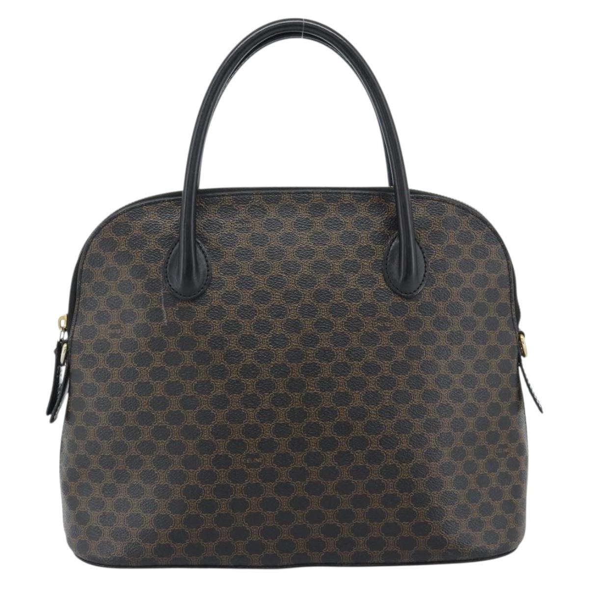 CELINE Macadam Canvas Hand Bag PVC Leather Black Gold Auth 187503A