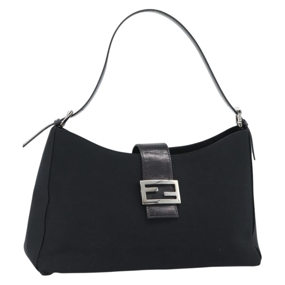 FENDI Mamma Baguette Shoulder Bag Cotton jersey Black Silver Auth 187506V