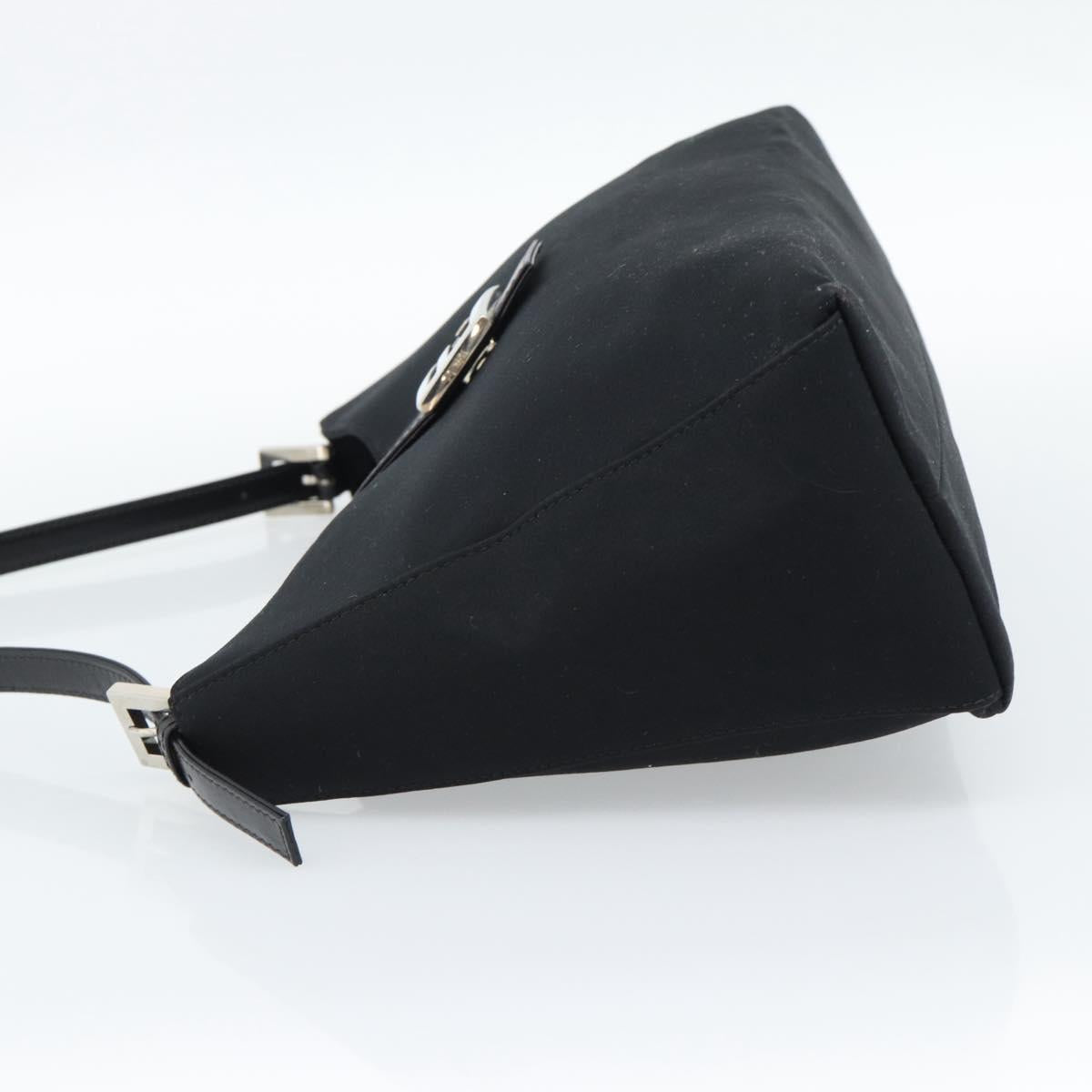 FENDI Mamma Baguette Shoulder Bag Cotton jersey Black Silver Auth 187506V