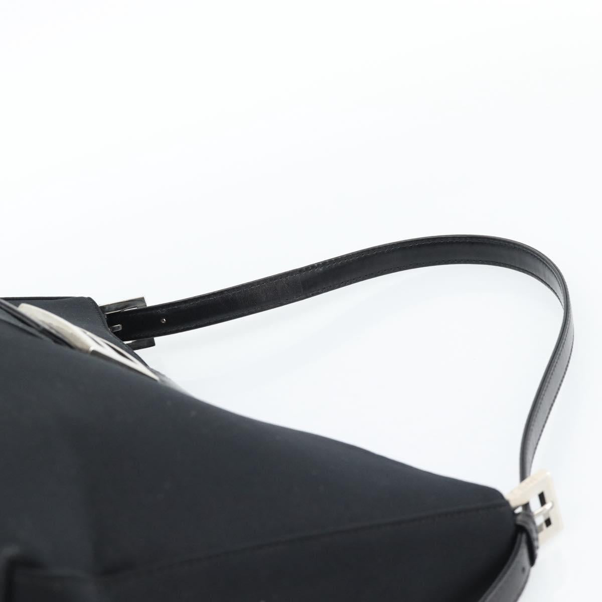 FENDI Mamma Baguette Shoulder Bag Cotton jersey Black Silver Auth 187506V