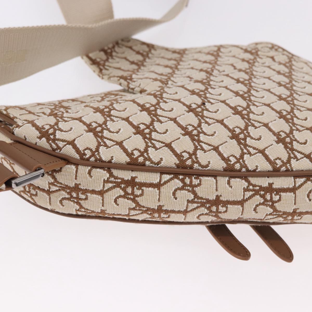 Christian Dior Trotter Canvas Saddle Shoulder Bag Beige Silver Auth 187508SAM