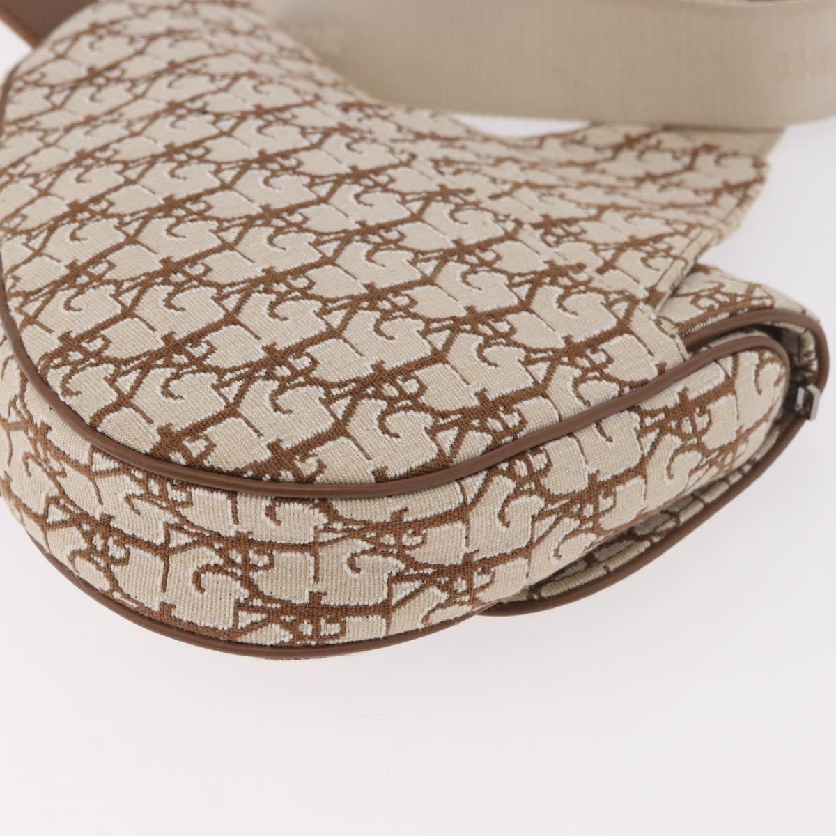 Christian Dior Trotter Canvas Saddle Shoulder Bag Beige Silver Auth 187508SAM
