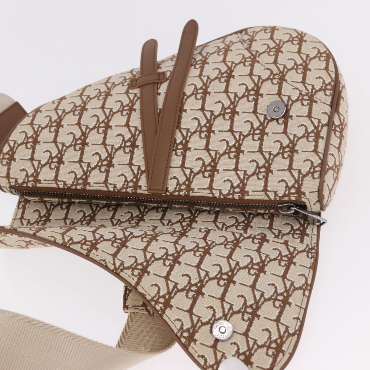 Christian Dior Trotter Canvas Saddle Shoulder Bag Beige Silver Auth 187508SAM