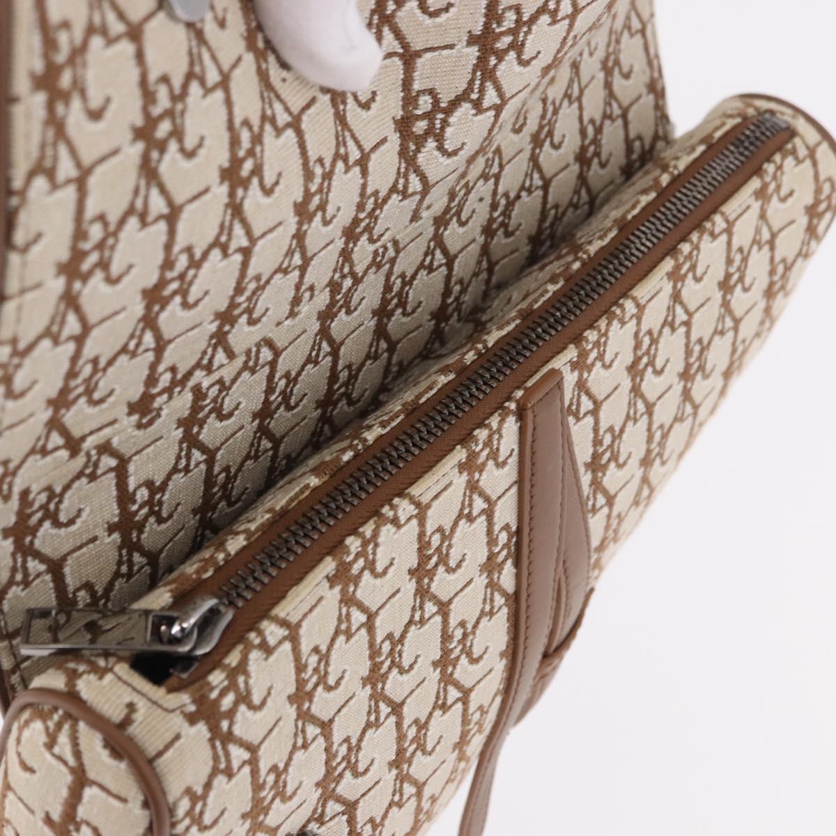 Christian Dior Trotter Canvas Saddle Shoulder Bag Beige Silver Auth 187508SAM