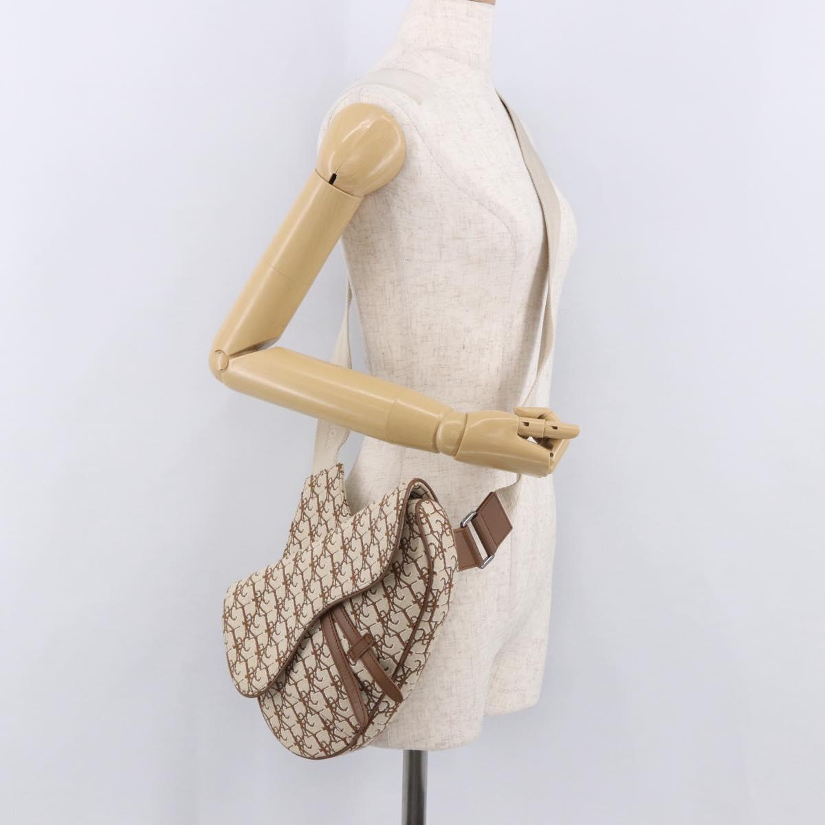 Christian Dior Trotter Canvas Saddle Shoulder Bag Beige Silver Auth 187508SAM