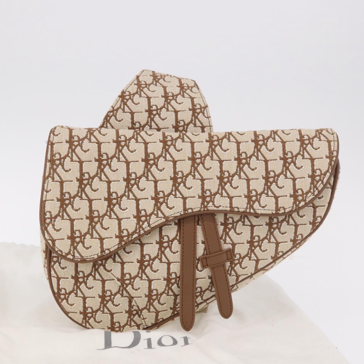Christian Dior Trotter Canvas Saddle Shoulder Bag Beige Silver Auth 187508SAM