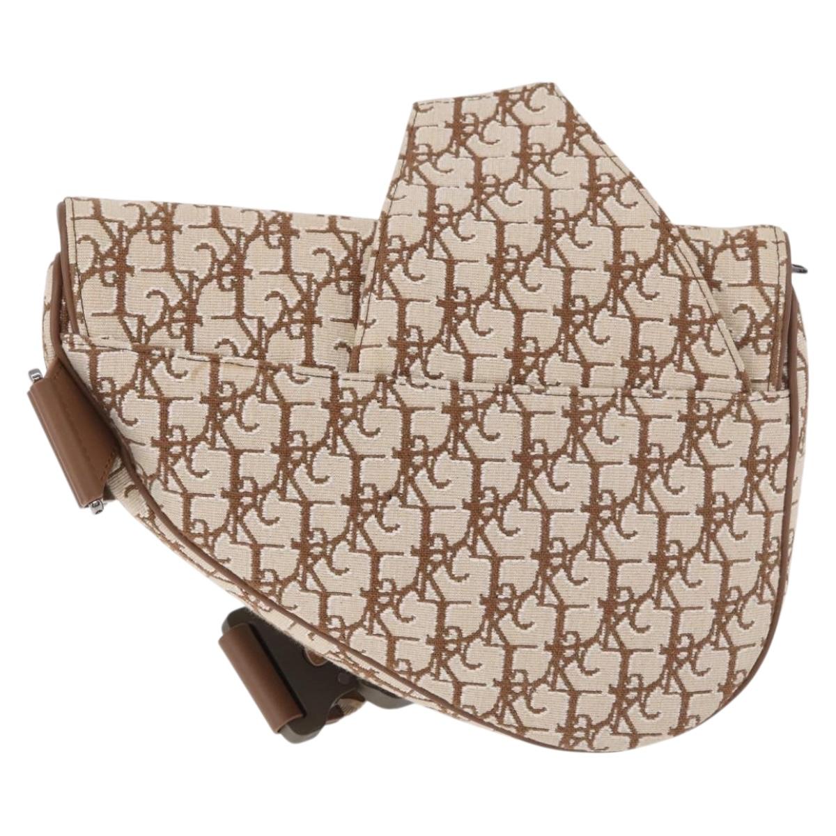 Christian Dior Trotter Canvas Saddle Shoulder Bag Beige Silver Auth 187508SAM