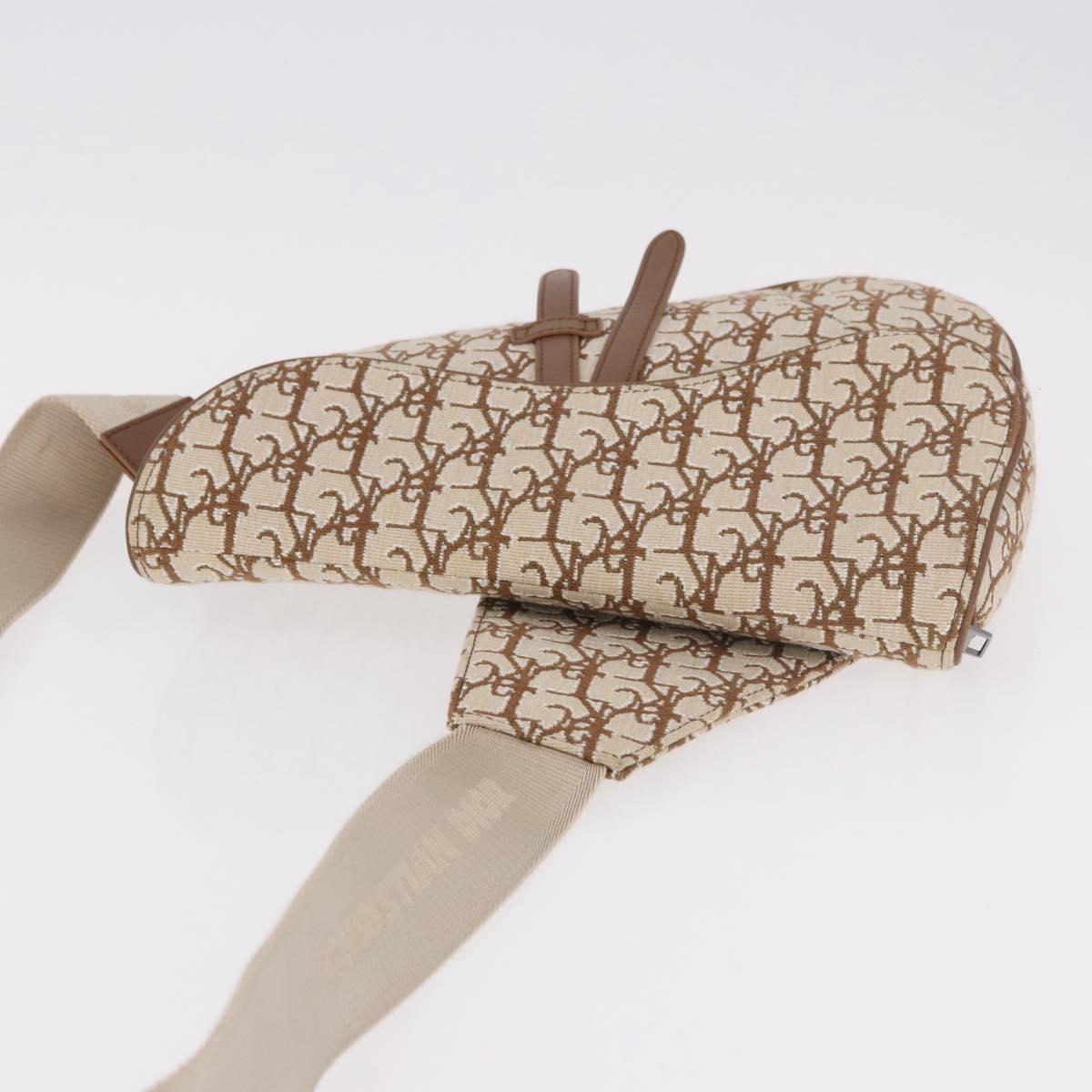 Christian Dior Trotter Canvas Saddle Shoulder Bag Beige Silver Auth 187508SAM
