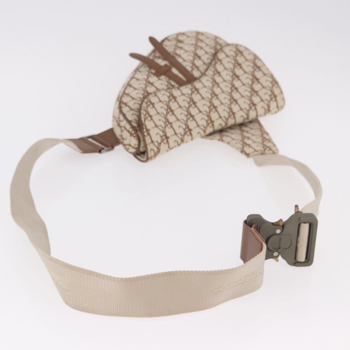 Christian Dior Trotter Canvas Saddle Shoulder Bag Beige Silver Auth 187508SAM