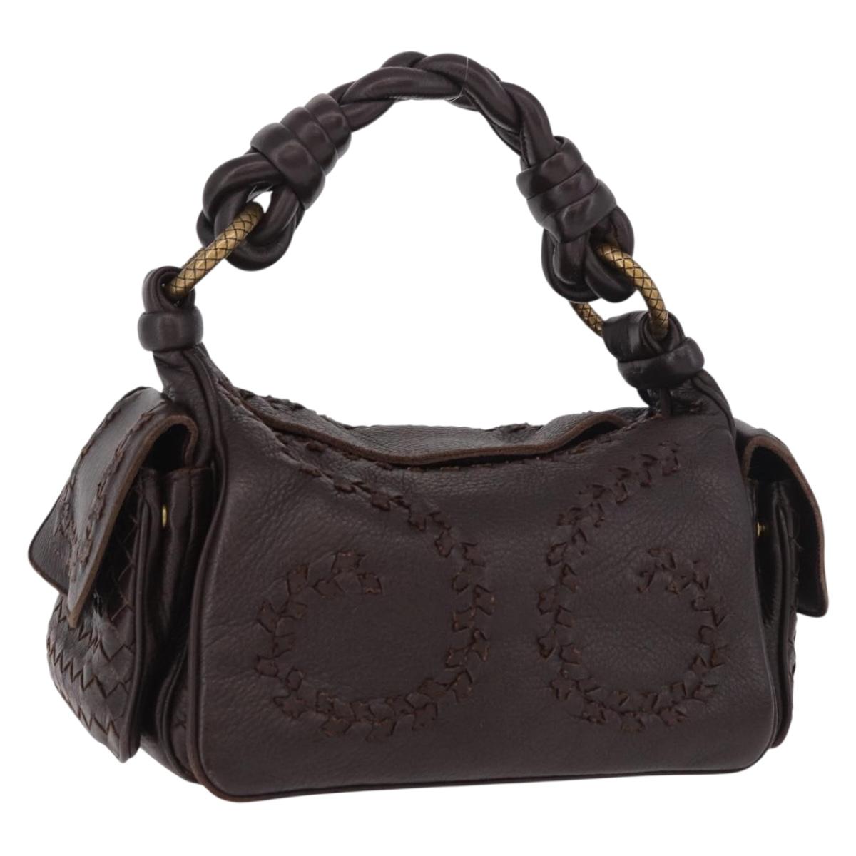 BOTTEGA VENETA Hand Bag Leather Brown Gold Auth 187509V