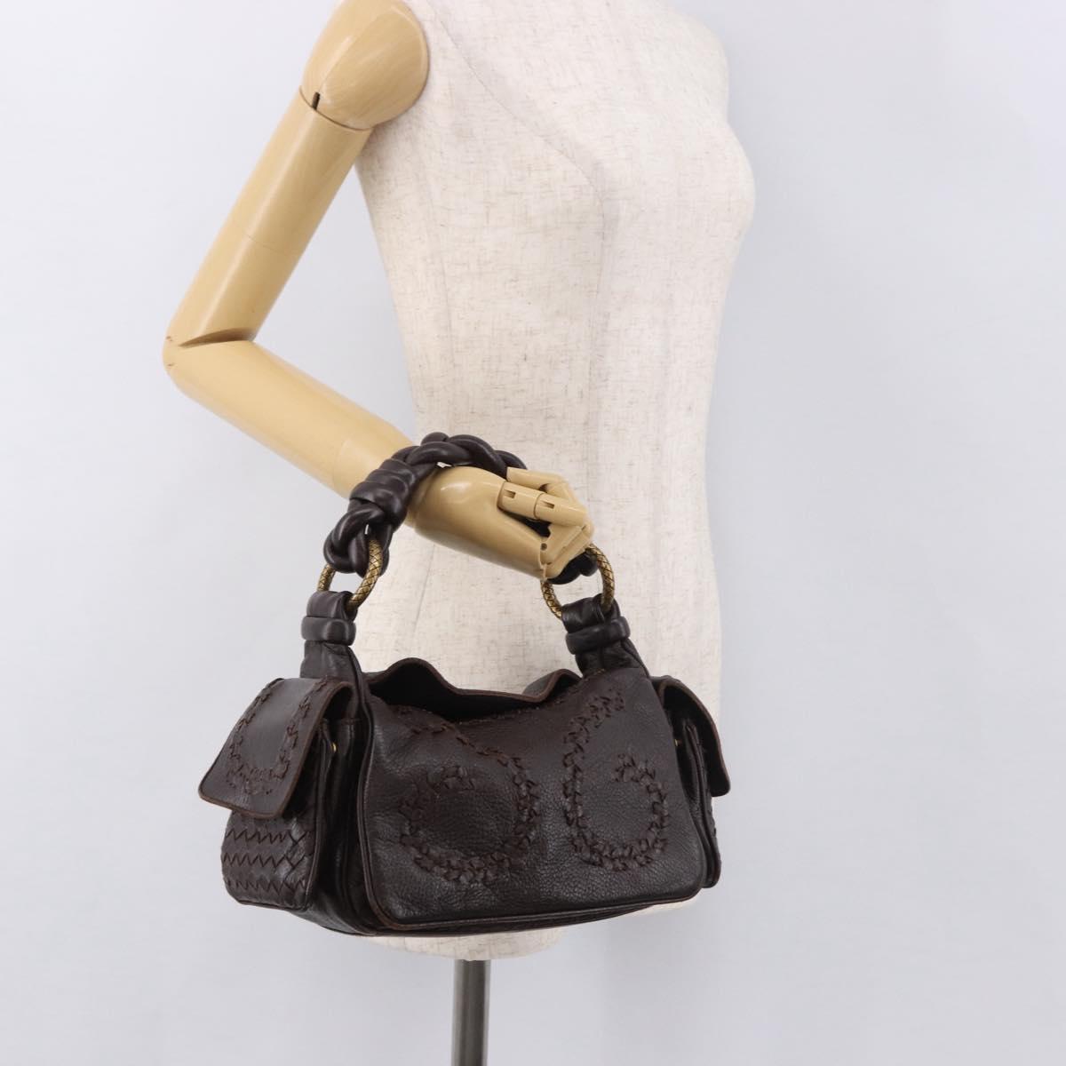 BOTTEGA VENETA Hand Bag Leather Brown Gold Auth 187509V