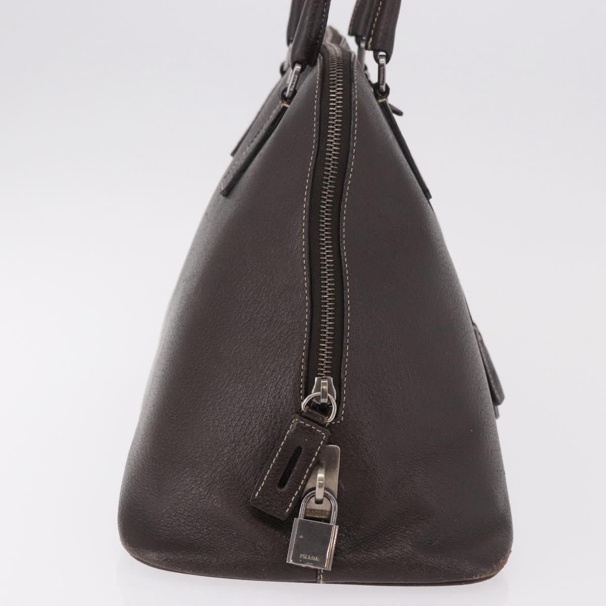 PRADA Hand Bag Leather Brown Gold Auth 187510A
