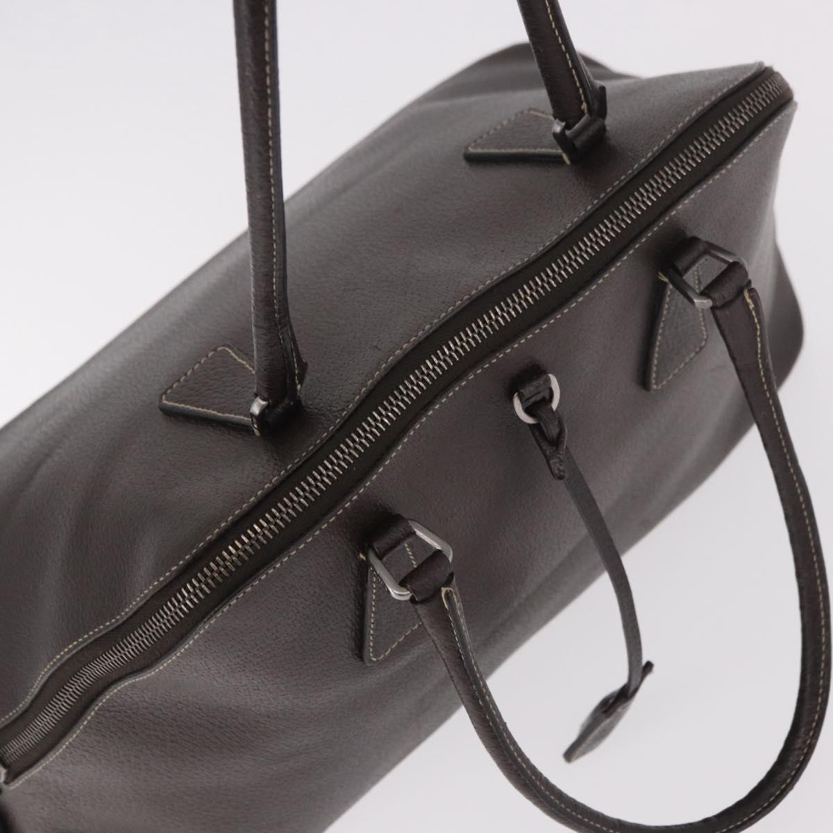 PRADA Hand Bag Leather Brown Gold Auth 187510A