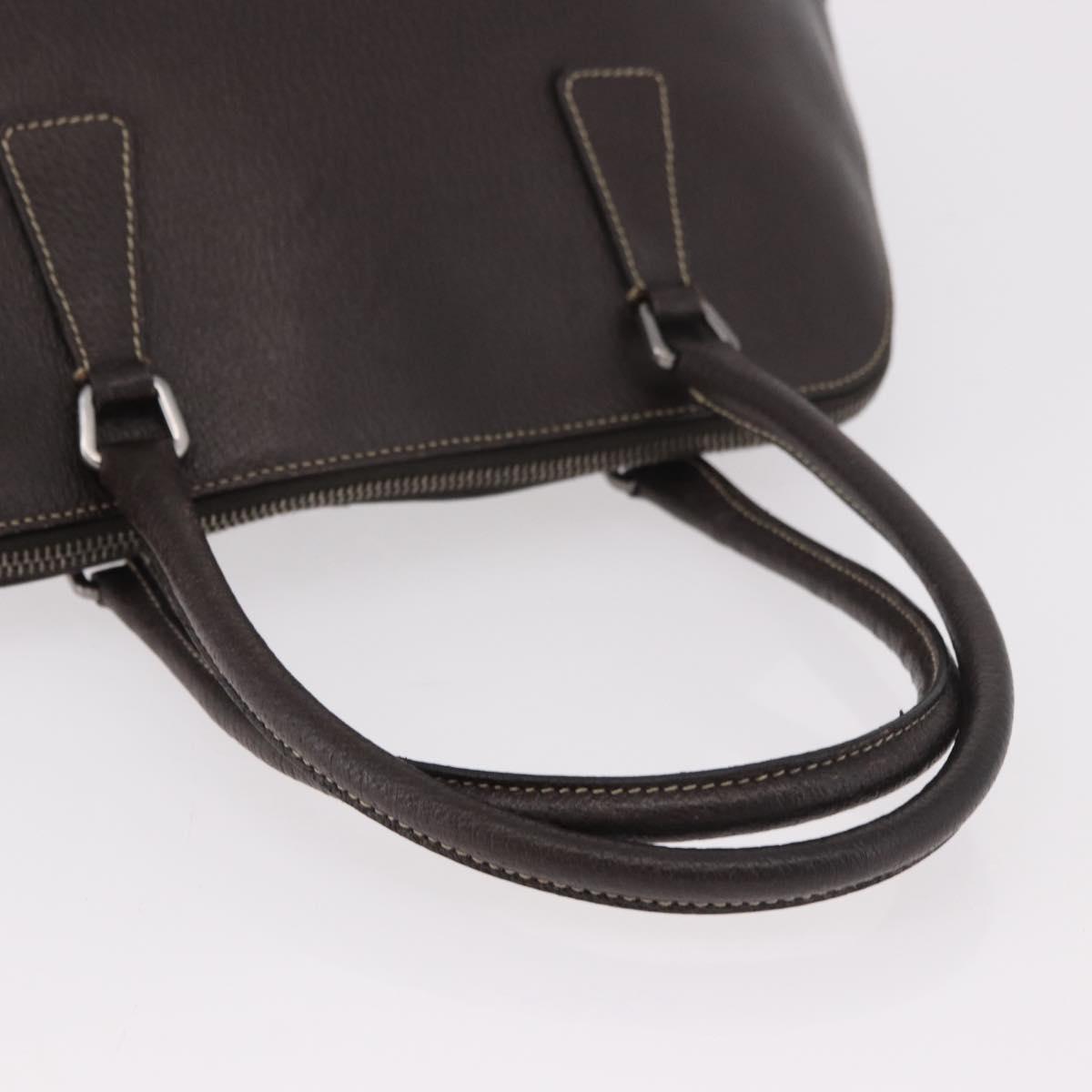 PRADA Hand Bag Leather Brown Gold Auth 187510A
