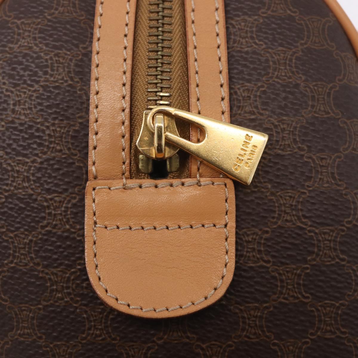 CELINE Macadam Canvas Boston Bag PVC Leather Brown Gold Auth 187511V