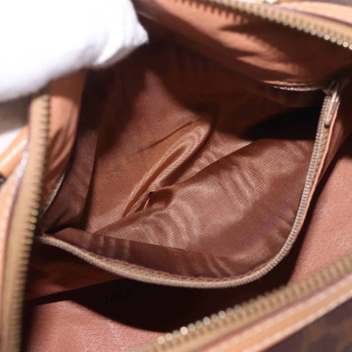CELINE Macadam Canvas Boston Bag PVC Leather Brown Gold Auth 187511V
