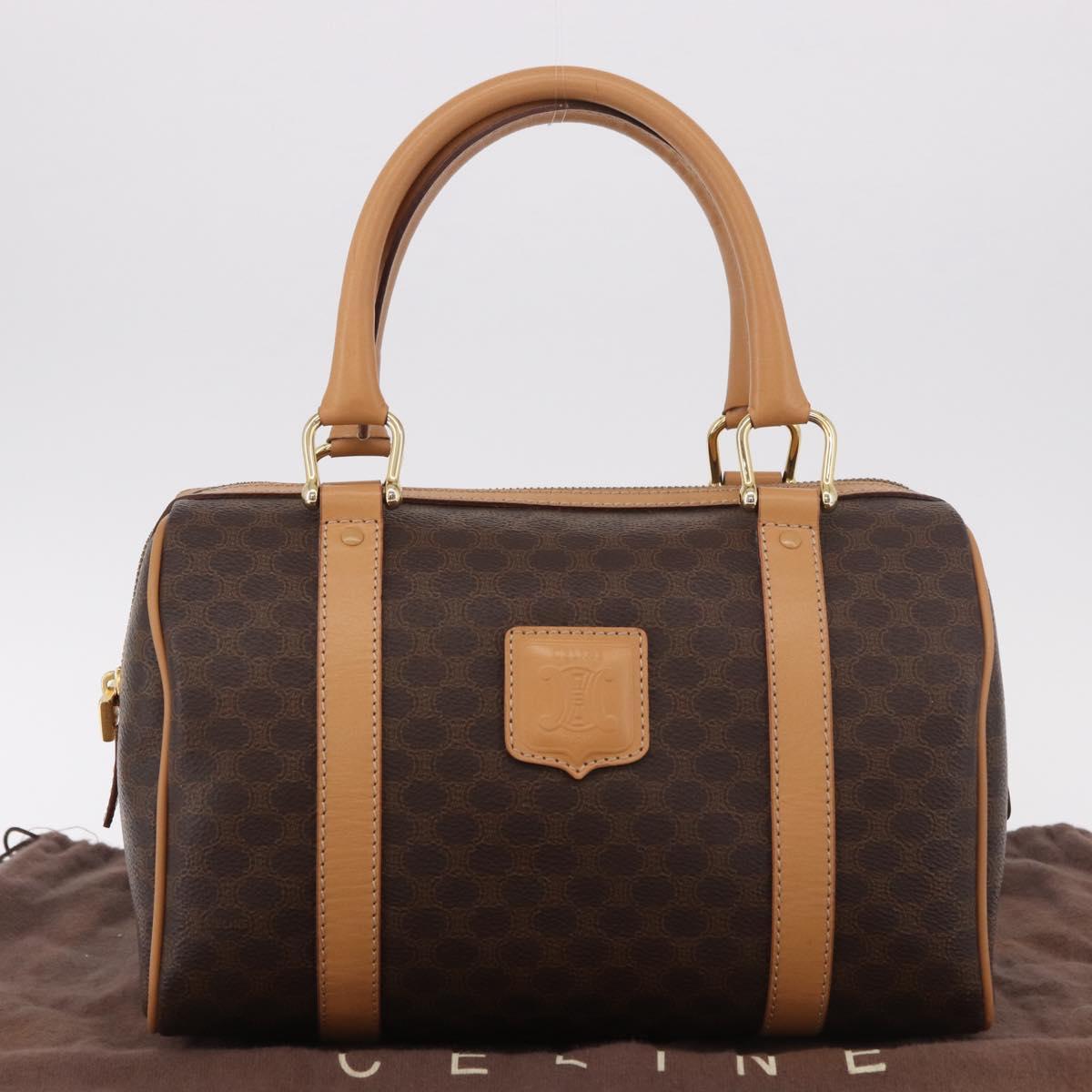 CELINE Macadam Canvas Boston Bag PVC Leather Brown Gold Auth 187511V
