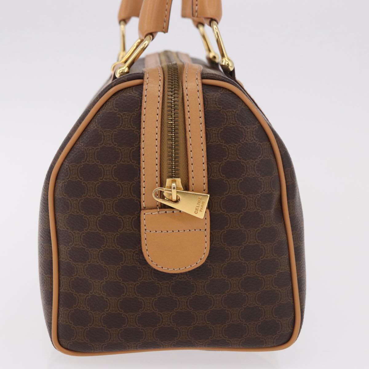 CELINE Macadam Canvas Boston Bag PVC Leather Brown Gold Auth 187511V