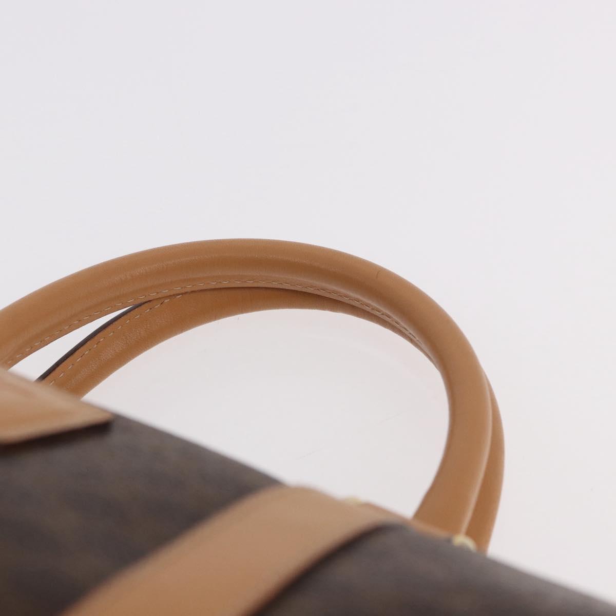 CELINE Macadam Canvas Boston Bag PVC Leather Brown Gold Auth 187511V
