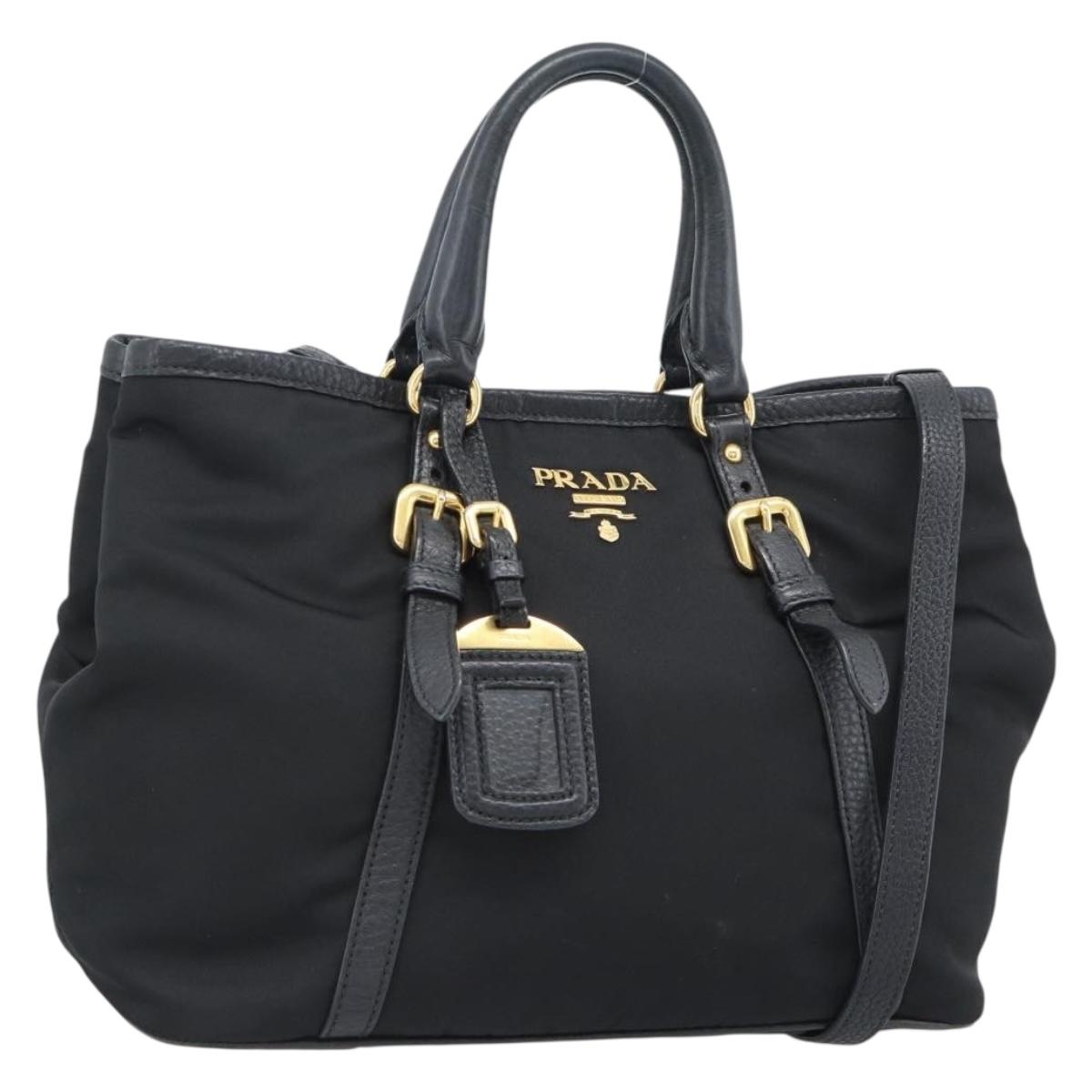 PRADA Hand Bag Nylon 2way Black Gold Auth 187512V