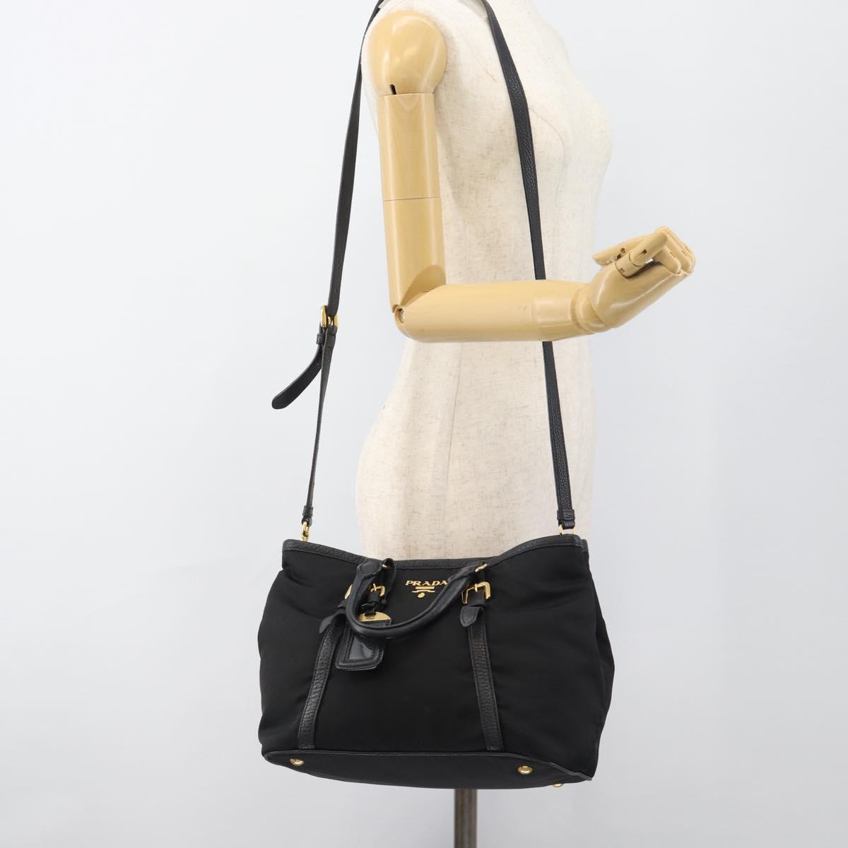 PRADA Hand Bag Nylon 2way Black Gold Auth 187512V