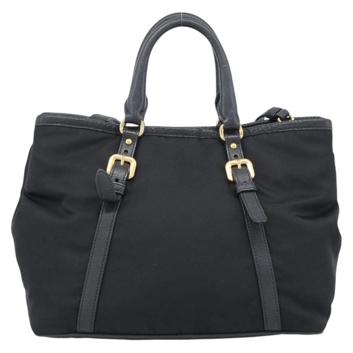 PRADA Hand Bag Nylon 2way Black Gold Auth 187512V