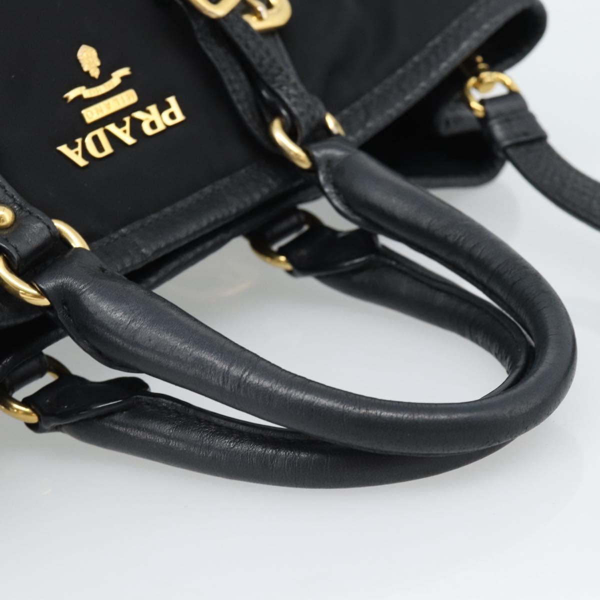 PRADA Hand Bag Nylon 2way Black Gold Auth 187512V