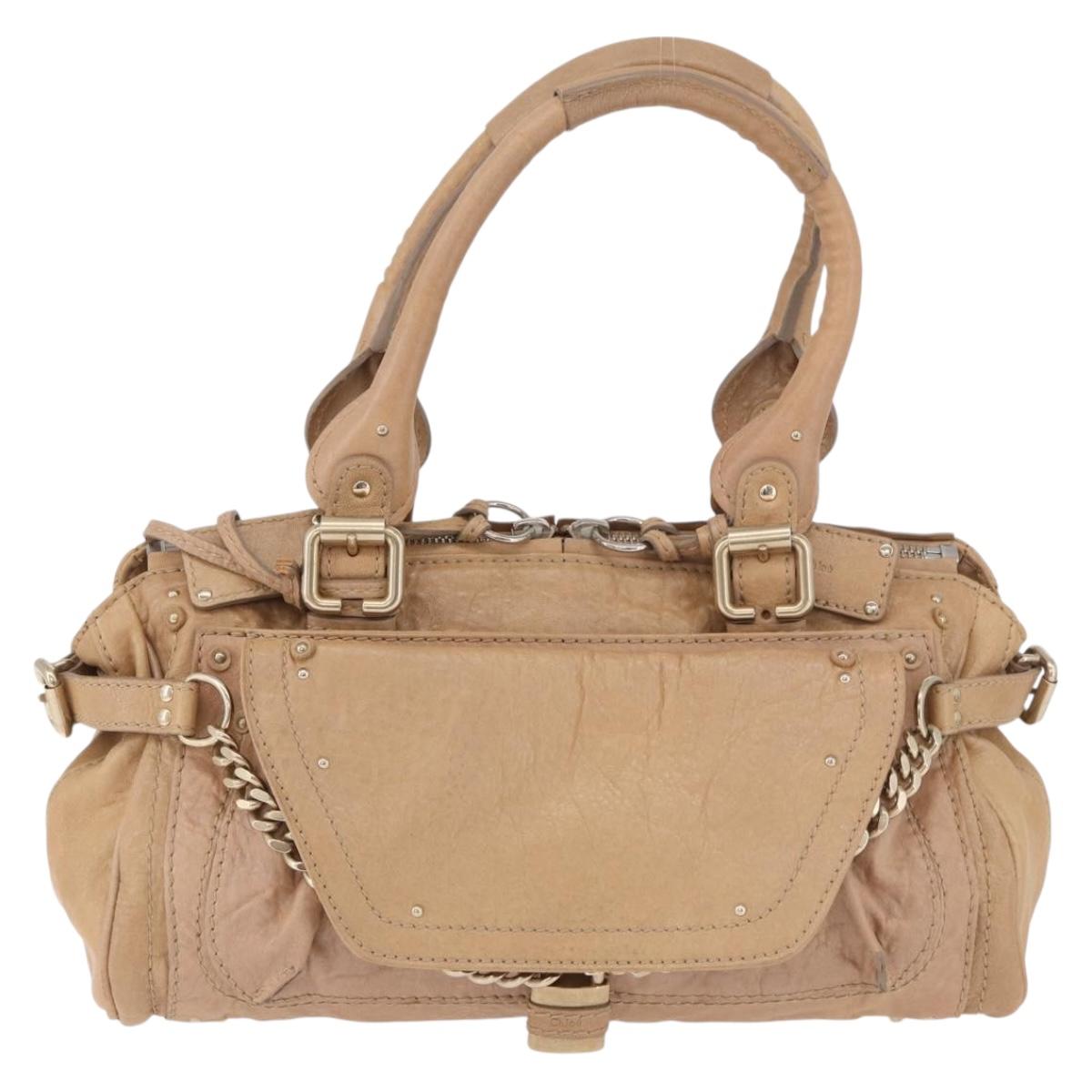 Chloe Paddington Hand Bag Leather Beige Gold Silver Auth 187513V