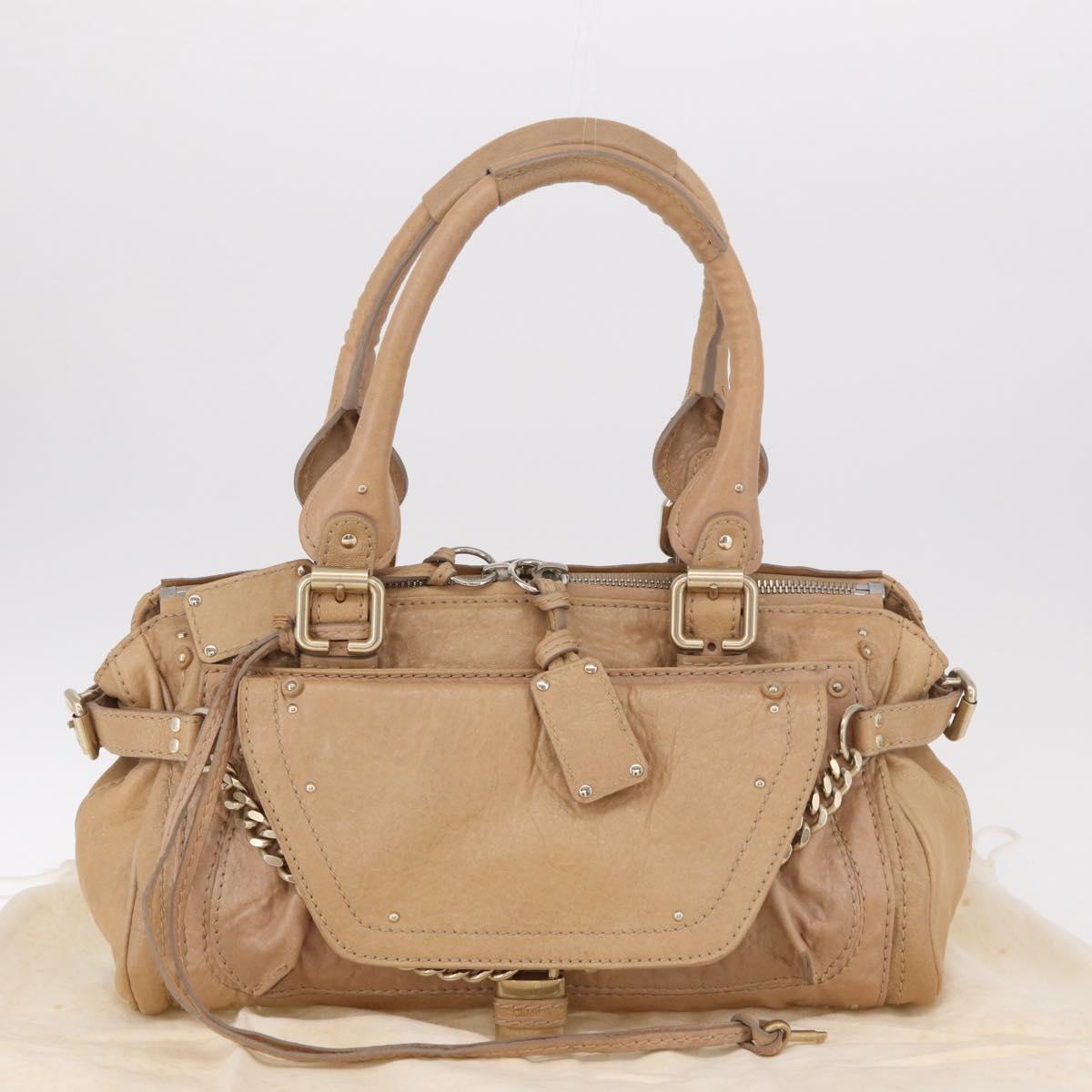 Chloe Paddington Hand Bag Leather Beige Gold Silver Auth 187513V