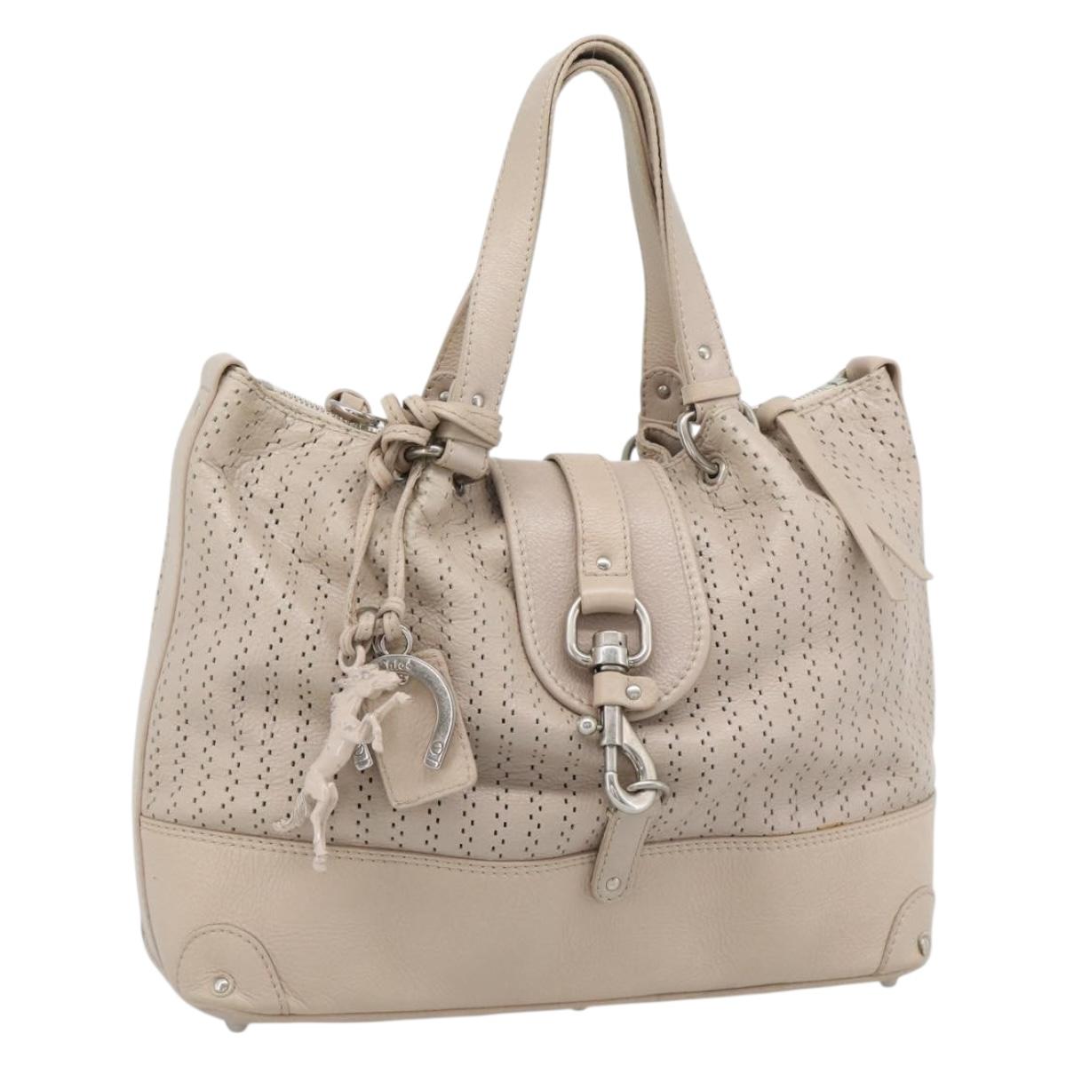 Chloe Kerala Hand Bag Leather Beige Silver Auth 187518V
