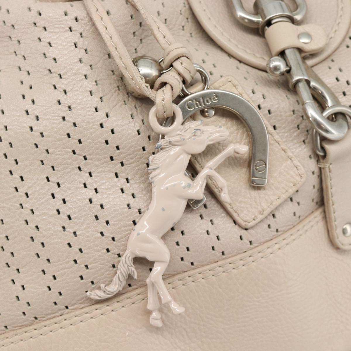 Chloe Kerala Hand Bag Leather Beige Silver Auth 187518V