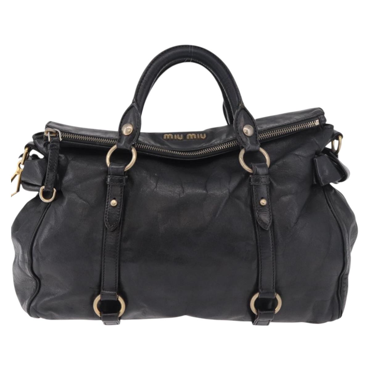 Miu Miu Hand Bag Leather Black Gold Auth 187540