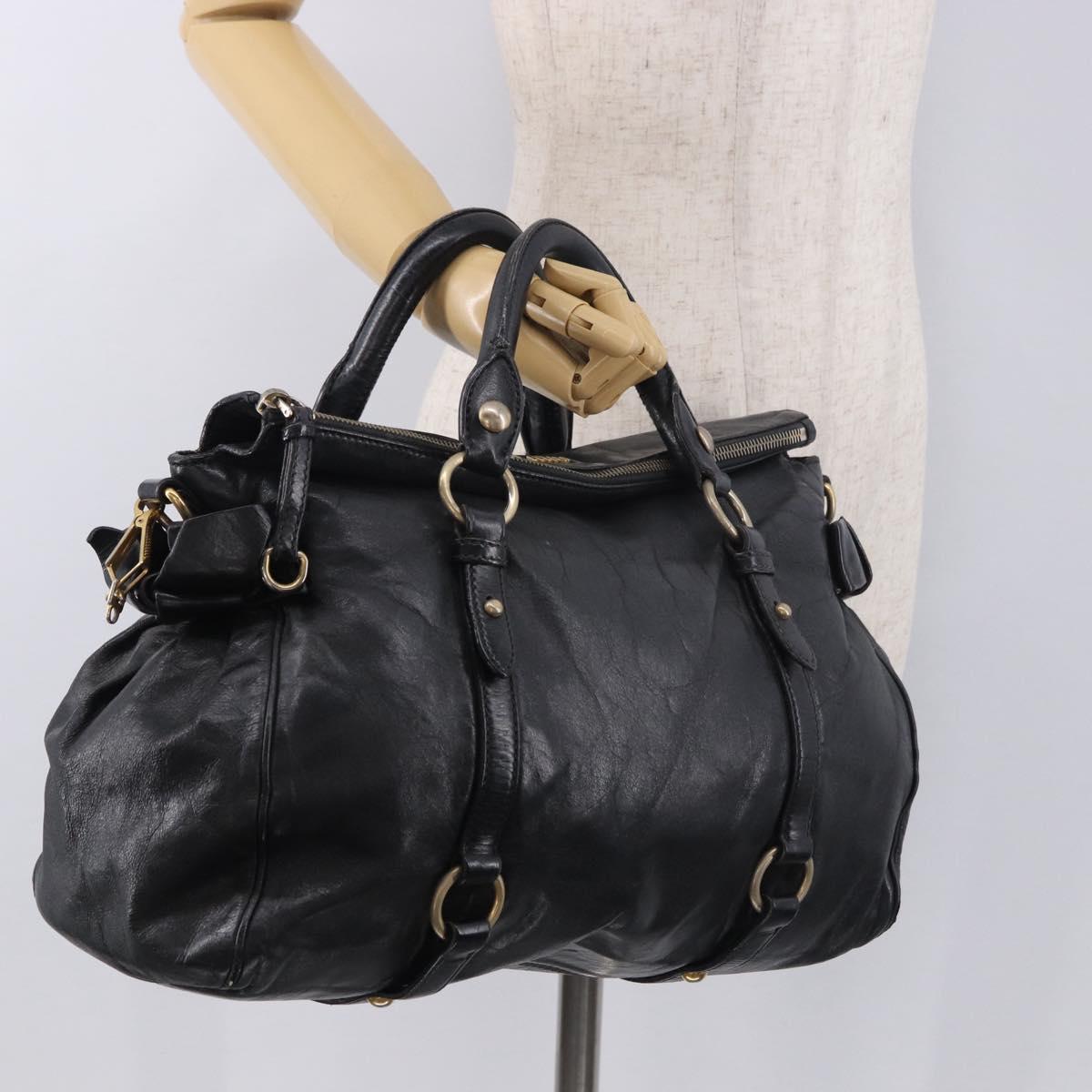 Miu Miu Hand Bag Leather Black Gold Auth 187540