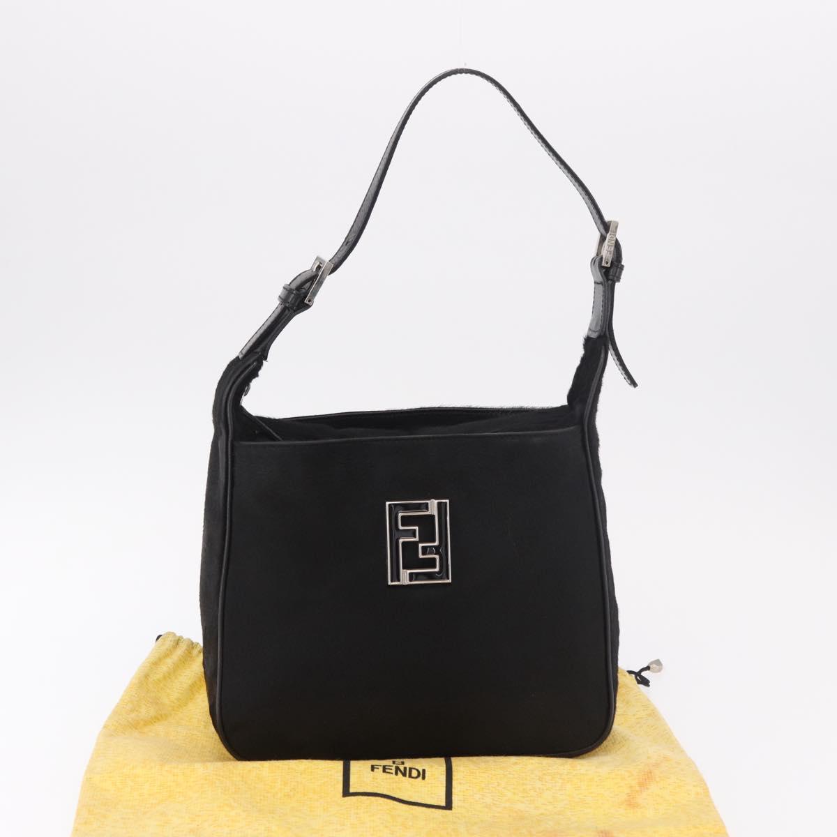 FENDI Shoulder Bag Harako leather Black Silver Auth 187543V