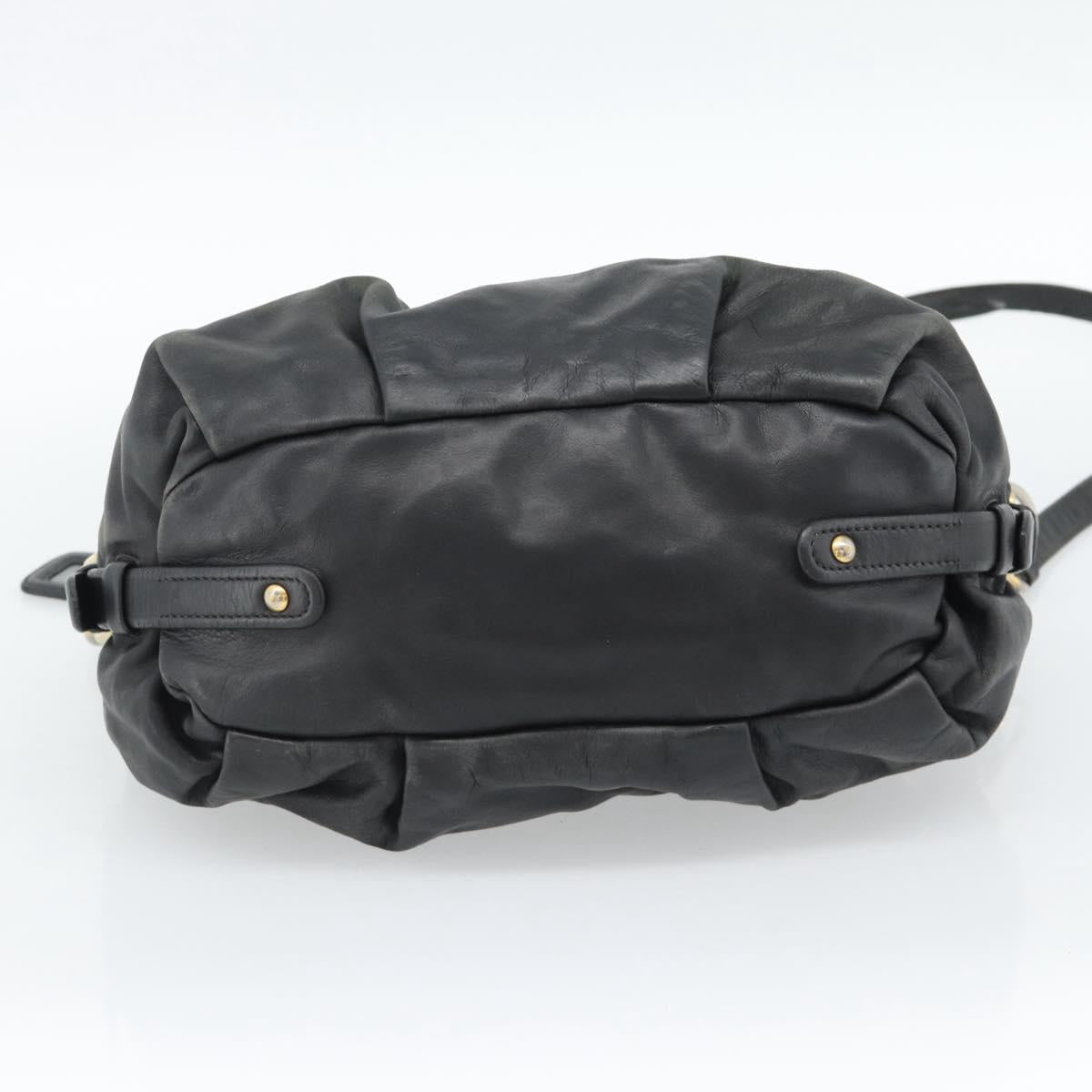 PRADA Hand Bag Leather 2way Black Gold Auth 187551