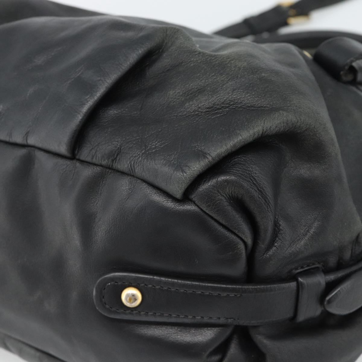 PRADA Hand Bag Leather 2way Black Gold Auth 187551