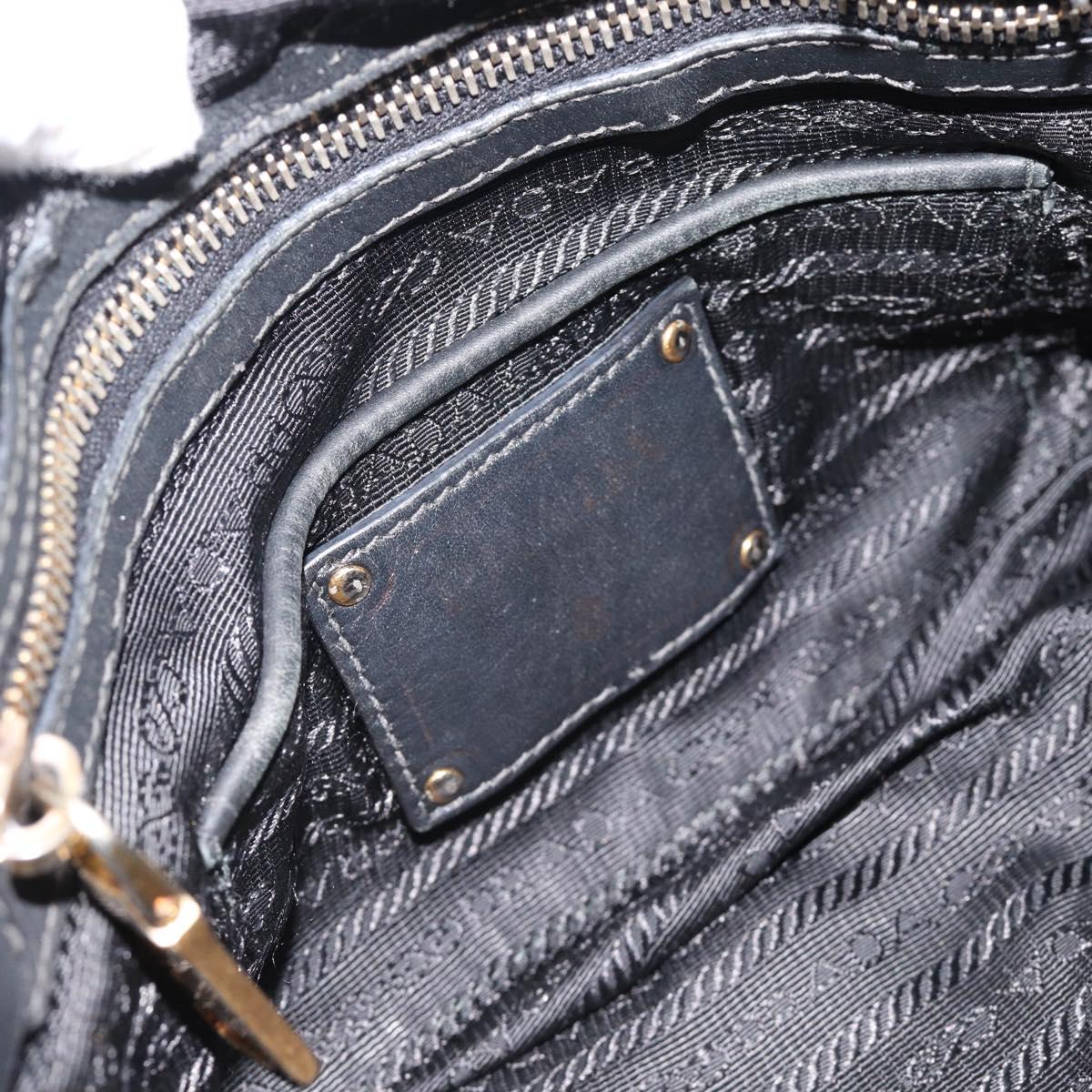 PRADA Hand Bag Leather 2way Black Gold Auth 187551