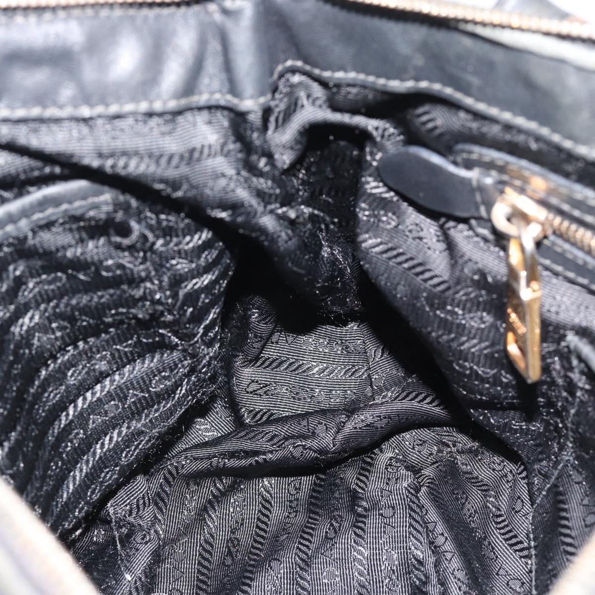 PRADA Hand Bag Leather 2way Black Gold Auth 187551