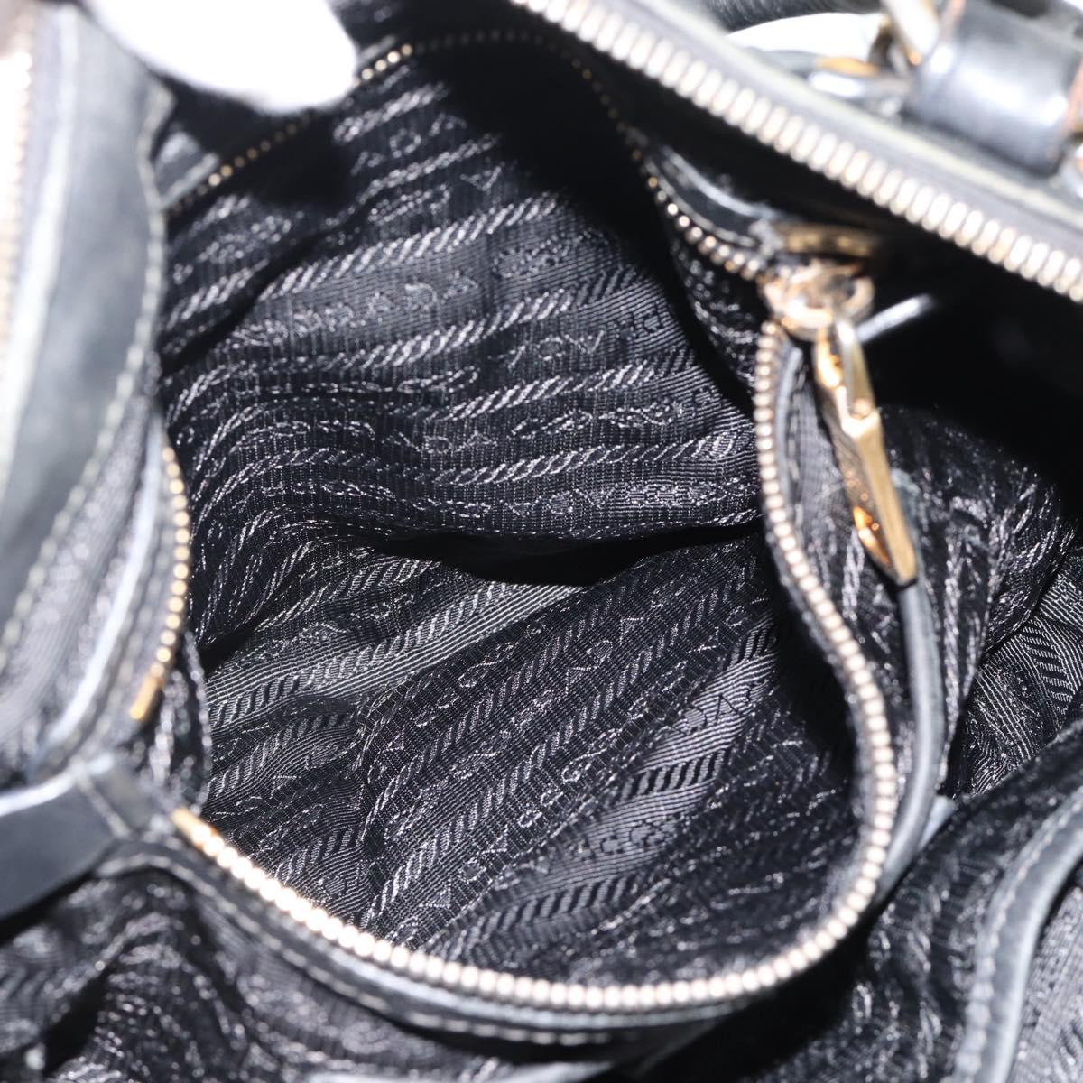 PRADA Hand Bag Leather 2way Black Gold Auth 187551