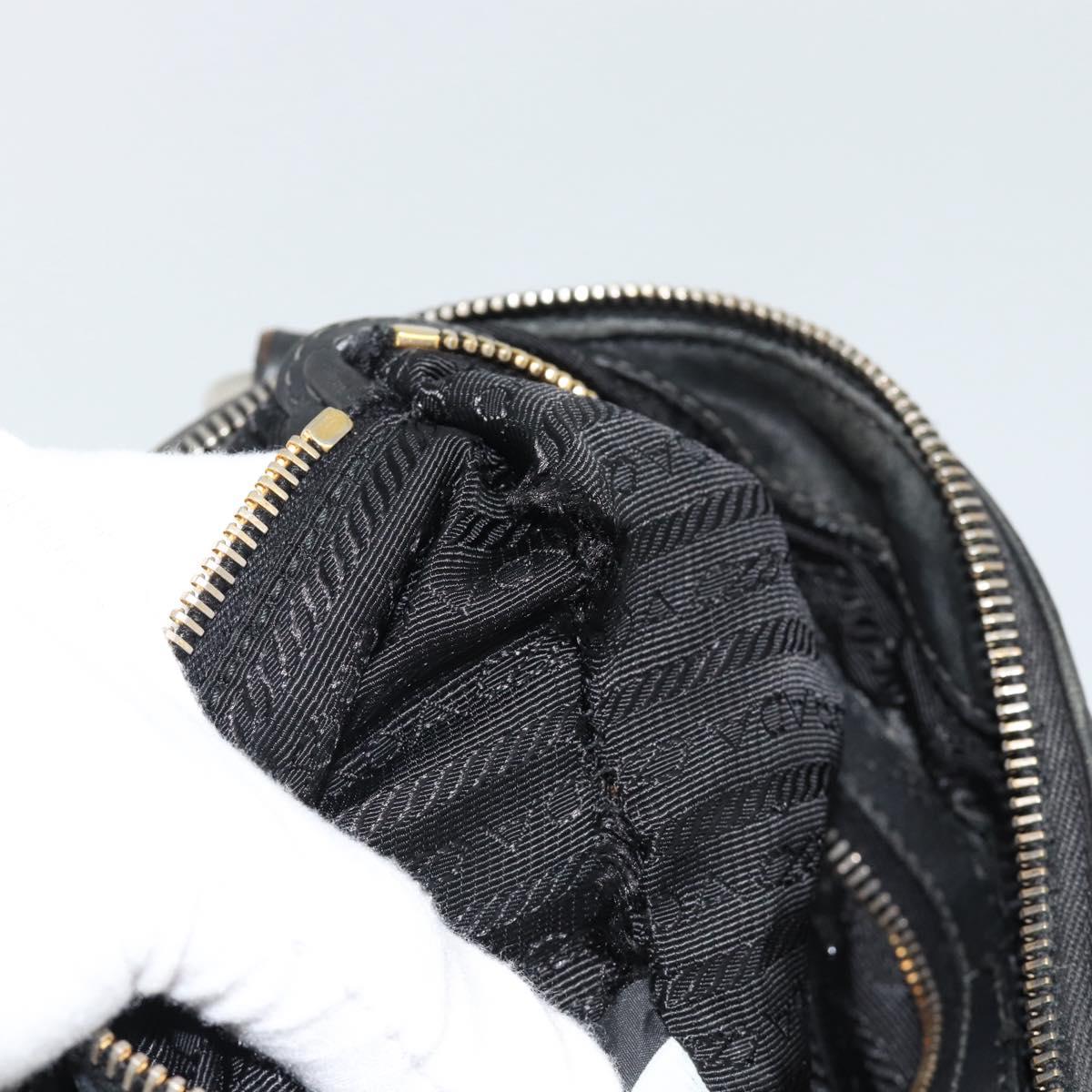 PRADA Hand Bag Leather 2way Black Gold Auth 187551