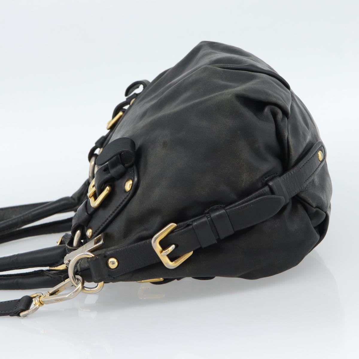 PRADA Hand Bag Leather 2way Black Gold Auth 187551