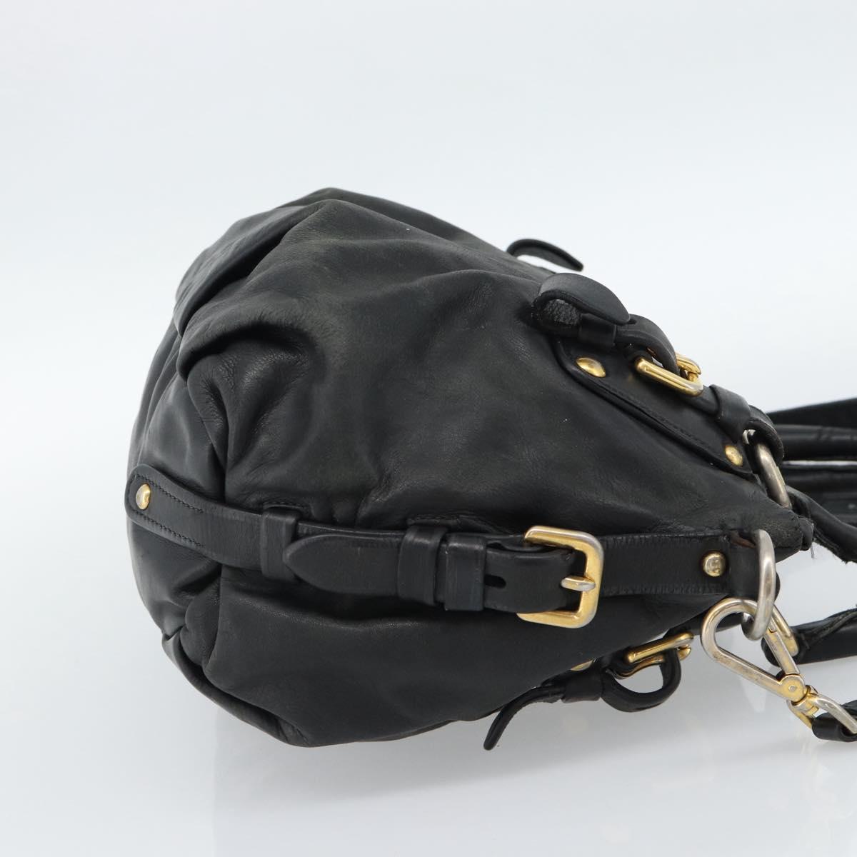 PRADA Hand Bag Leather 2way Black Gold Auth 187551