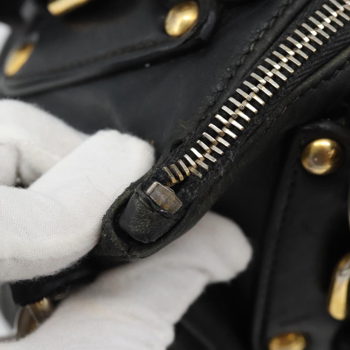 PRADA Hand Bag Leather 2way Black Gold Auth 187551