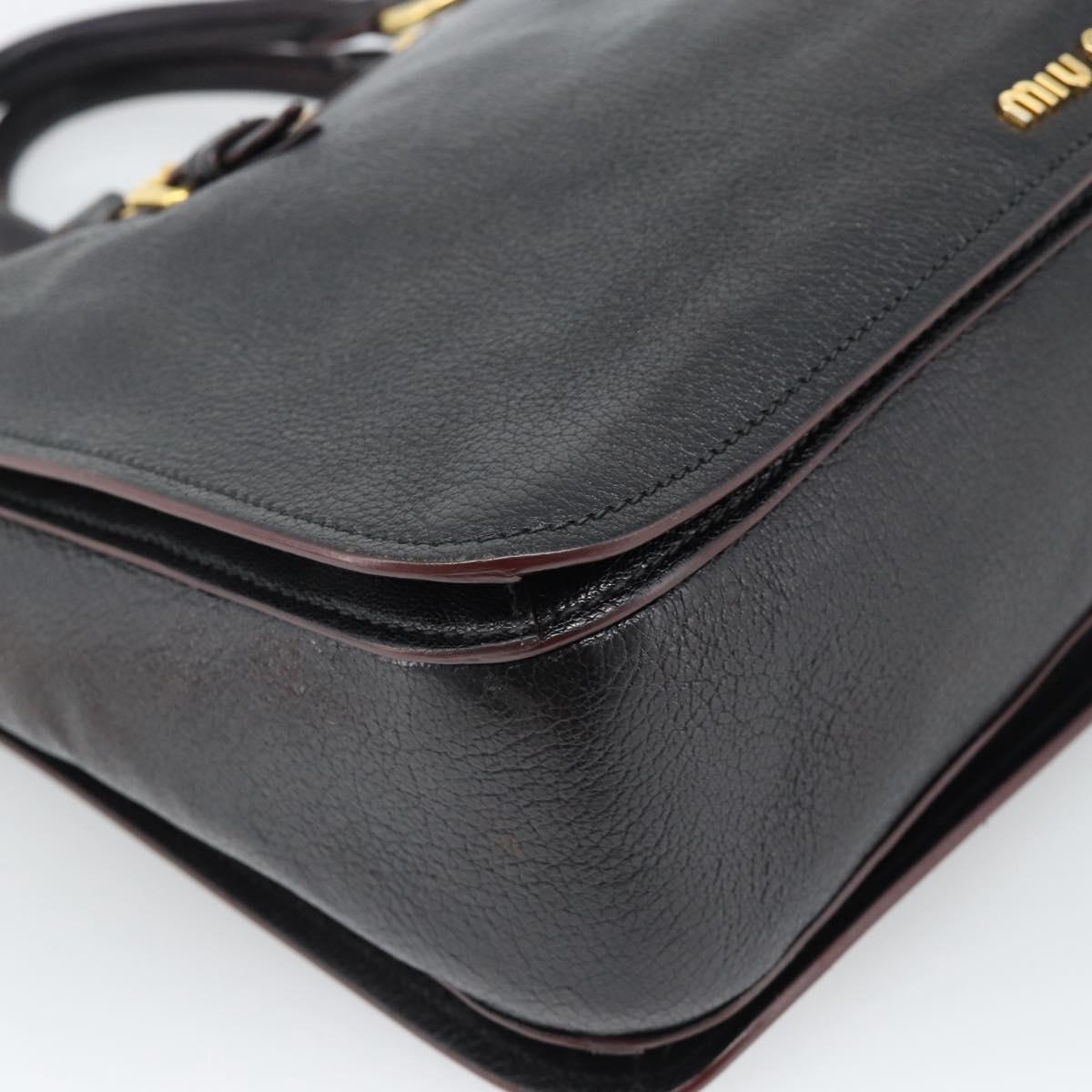Miu Miu Madras Hand Bag Leather 2way Black Gold Auth 187556A