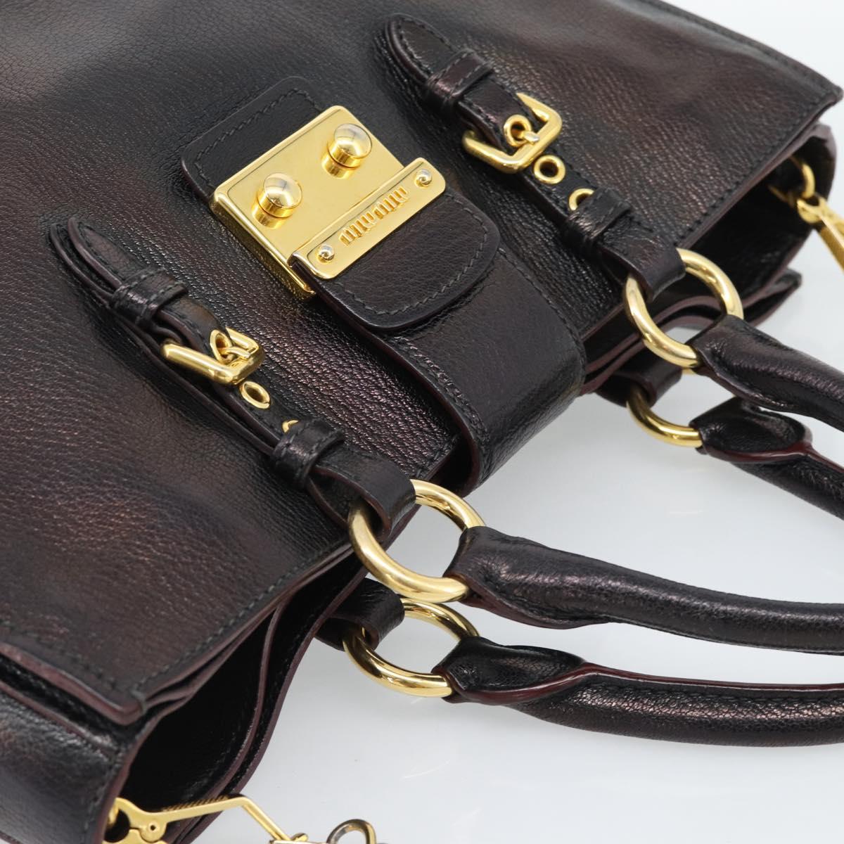 Miu Miu Madras Hand Bag Leather 2way Black Gold Auth 187556A