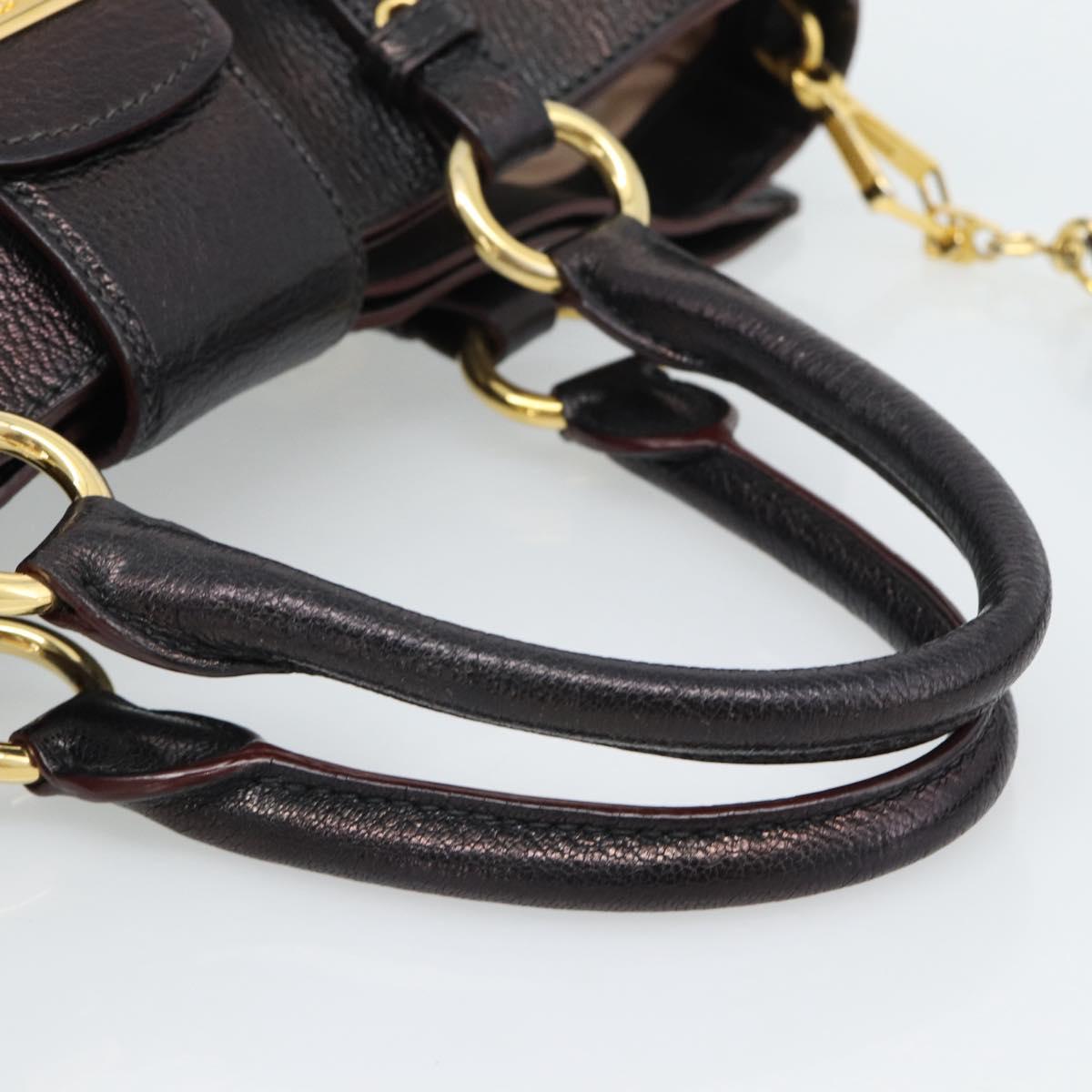 Miu Miu Madras Hand Bag Leather 2way Black Gold Auth 187556A