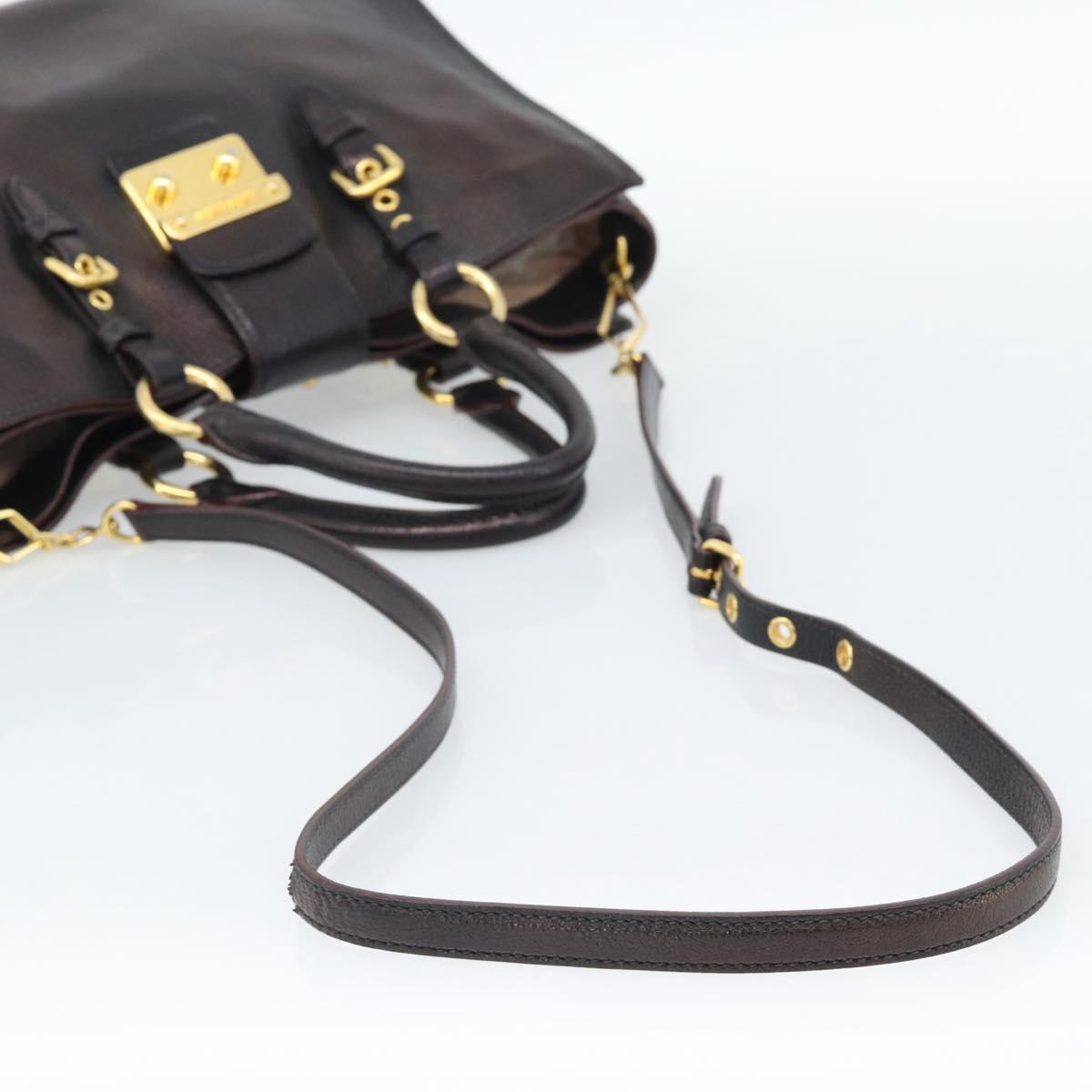 Miu Miu Madras Hand Bag Leather 2way Black Gold Auth 187556A