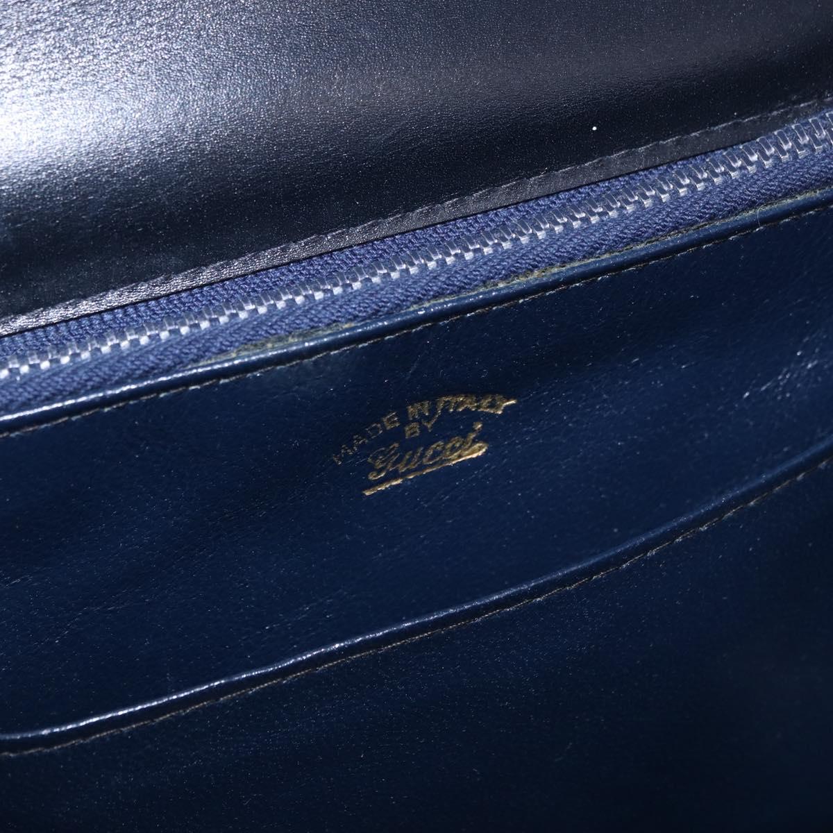 GUCCI Hand Bag Leather Navy Gold Auth 187557A